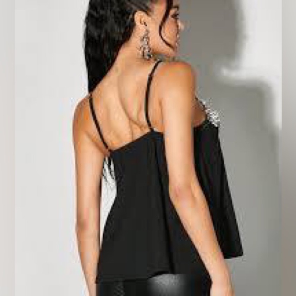 Zara Women’s Black Rhinestone Poplin Spaghetti-Strap  Medium - Picture 2 of 9